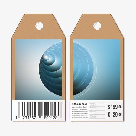 Vector tags design on both sides, cardboard sale labels with barcode.のイラスト素材