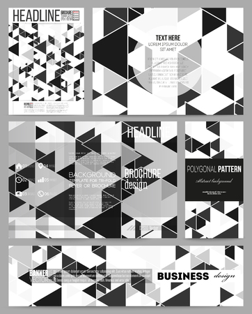 Set of business templates for presentation, brochure, flyer or booklet. Triangular vector pattern. Abstract black triangles on white background.のイラスト素材