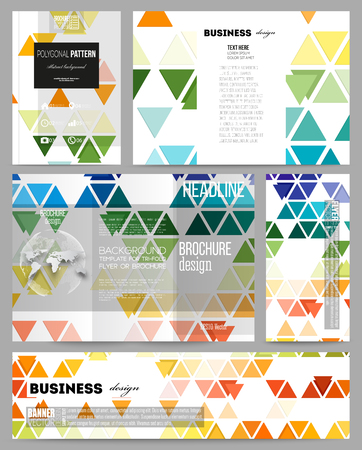 Set of business templates for presentation, brochure, flyer or booklet. Abstract colorful business background, modern stylish hexagonal and triangle vector textureのイラスト素材