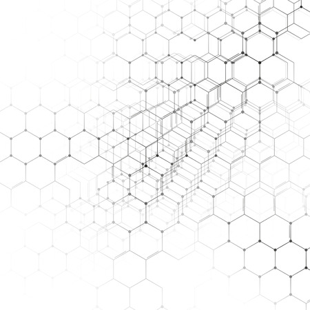 Chemistry 3D pattern, hexagonal design molecule structure on white, scientific medical research. Medicine, science and technology concept. Motion design. Geometric abstract backgroundのイラスト素材
