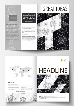 Business templates for bi fold brochure, magazine, flyer. Cover template, layout in A4 size. High tech design, connecting system. Science and technology concept. Futuristic abstract vector backgroundのイラスト素材