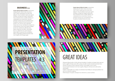 Set of business templates for presentation slides. Easy editable abstract vector layouts in flat design. Colorful background made of stripes. Abstract tubes and dots. Glowing multicolored texture.のイラスト素材
