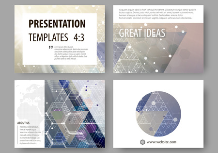 Set of business templates for presentation slides. Easy editable abstract layouts in flat design, vector illustration. Chemistry pattern, hexagonal molecule structure. Medicine, science, technology concept.のイラスト素材