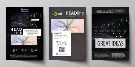 Business templates for brochure, magazine, flyer, booklet or annual report. Cover design template, easy editable vector, abstract flat layout in A4 size. Colorful abstract infographic background in minimalist style made from lines, symbols, charts, diagraのイラスト素材