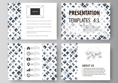 Set of business templates for presentation slides. Vector layouts in flat style. Blue color pattern with rhombuses, abstract design geometrical background. Simple modern stylish texture.のイラスト素材