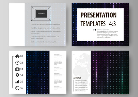 Business templates for presentation slides. Layouts in flat style. Colorful neon dots, dotted technology background. Glowing particles, led light pattern, futuristic texture, digital vector design.のイラスト素材