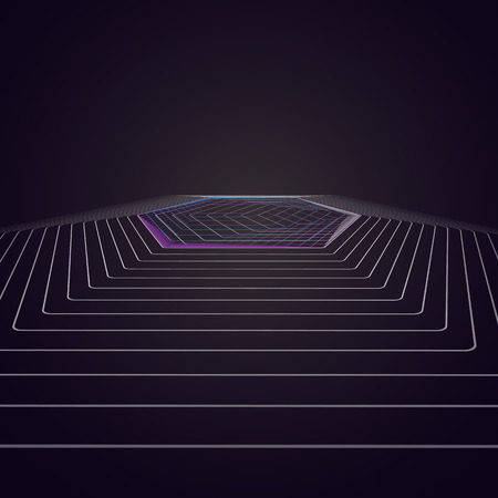 Abstract polygonal background with hexagons, illusion of depth and perspective. Black color geometric design, hexagonal geometry.のイラスト素材