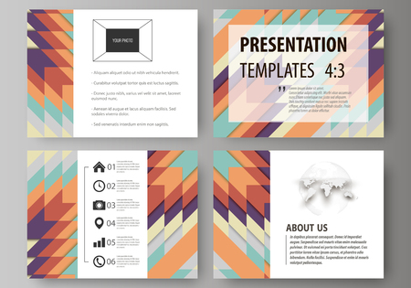 Set of business templates for presentation slides. Abstract vector layouts in flat design. Tribal pattern, geometrical ornament in ethno syle, ethnic hipster backdrop, vintage fashion background.のイラスト素材