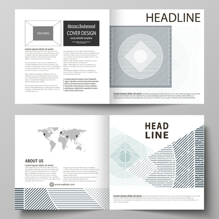 Business templates for square design bi fold brochure, flyer, booklet, report. Leaflet cover, abstract vector layout. Minimalistic background with lines. Gray geometric shapes forming simple pattern.のイラスト素材
