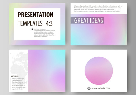 Set of business templates for presentation slides. Easy editable abstract vector layouts in flat design. Hologram, background in pastel colors with holographic effect. Blurred colorful pattern, futuristic surreal texture.のイラスト素材