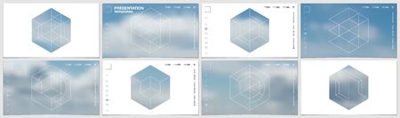 Presentation template in HD format, cover design with geometric shapes and masks in modern...