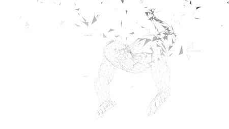 Conceptual abstract man falling down. Connected lines, dots, triangles on white.のイラスト素材