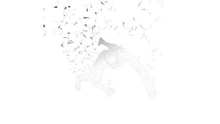 Conceptual abstract man falling down, connected lines, dots, triangles. Artificial intelligence, digital sport concept. High technology vector digital background, 3D render vector illustration.のイラスト素材