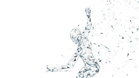 Conceptual abstract man ready to fight. Connected lines, dots, triangles, particles. Artificial intelligence concept. High technology vector, digital background. 3D render vector illustrationのイラスト素材