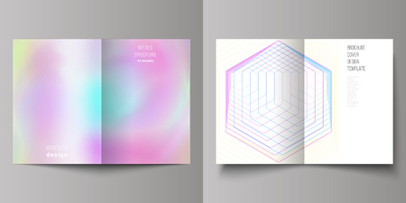 Vector illustration of layout of two A4 format modern cover mockups design templates for bifold brochure, magazine, flyer. Abstract colorful geometric backgrounds in minimalistic design to choose fromのイラスト素材