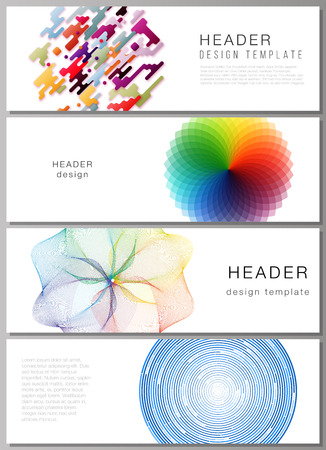The minimalistic vector illustration of the editable layout of headers, banner design templates in popular formats. Abstract colorful geometric backgrounds in minimalistic design to choose fromのイラスト素材