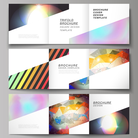 The minimal vector illustration of editable layout. Modern creative covers design templates for trifold square brochure or flyer. Abstract colorful geometric backgrounds in minimalistic design to choose fromのイラスト素材