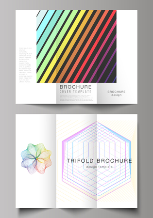The minimal vector illustration of editable layouts. Modern creative covers design templates for trifold brochure or flyer. Abstract colorful geometric backgrounds in minimalistic design to choose fromのイラスト素材