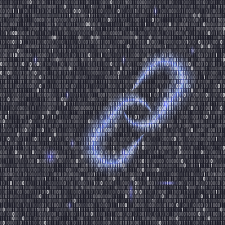 Blockchain hyperlink symbol. Binary code vector background with numbers one and zero. Cryptocurrency...