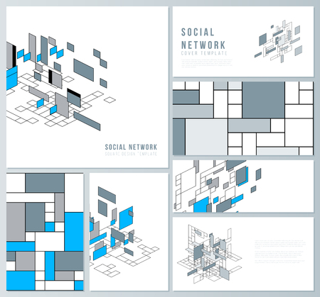 The minimalistic abstract vector illustration of the editable layouts of modern social network mockups in popular formats. Abstract polygonal background, colorful mosaic pattern, retro bauhaus de stijl designのイラスト素材