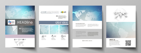 The vector illustration of the editable layout of A4 format covers design templates for brochure, magazine, flyer, booklet, report. Polygonal geometric linear texture. Global network, dig data concept.のイラスト素材