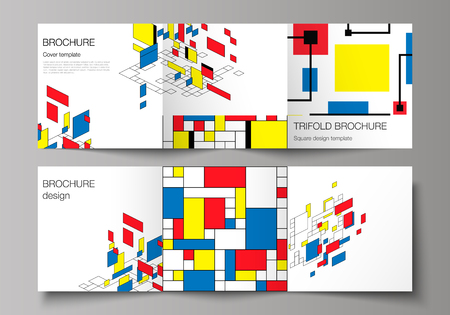 The minimal vector editable layout of square format covers design templates for trifold brochure, flyer, magazine. Abstract polygonal background, colorful mosaic pattern, retro bauhaus de stijl design.のイラスト素材