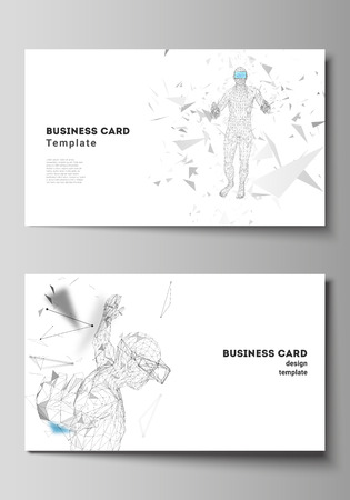 The minimalistic abstract vector illustration of the editable layout of two creative business cards design templates. Man with glasses of virtual reality. Abstract vr, future technology conceptのイラスト素材