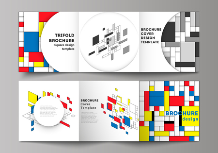 The minimal vector editable layout of square format covers design templates for trifold brochure, flyer, magazine. Abstract polygonal background, colorful mosaic pattern, retro bauhaus de stijl design.のイラスト素材