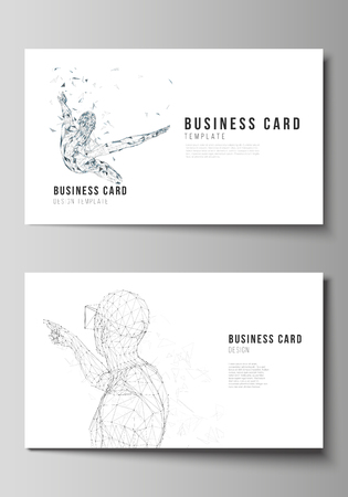 The minimalistic abstract vector illustration of the editable layout of two creative business cards design templates. Man with glasses of virtual reality. Abstract vr, future technology concept.のイラスト素材