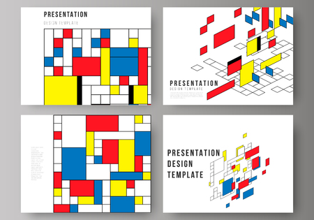 The minimalistic abstract vector editable layout of the presentation slides design business templates. Abstract polygonal background, colorful mosaic pattern, retro bauhaus de stijl design.のイラスト素材