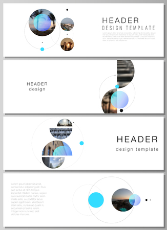 The minimalistic vector layout of headers, banner design templates. Simple design futuristic concept. Creative background with circles and round shapes that form planets and stars.のイラスト素材