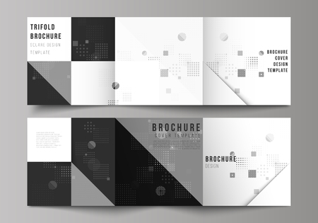 The black colored minimal vector illustration of editable layout. Modern creative covers design templates for trifold square brochure or flyer. Abstract vector background with fluid geometric shapesのイラスト素材