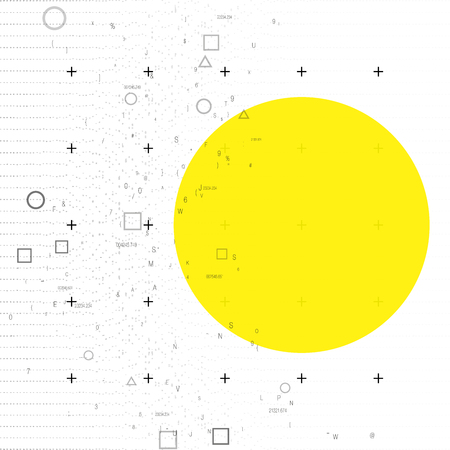 Trendy modern science or technology 3d background with dynamic particles. Cyberspace grid. Futuristic connection structure with yellow banner for chemistry and science concepts. Vector illustration.のイラスト素材
