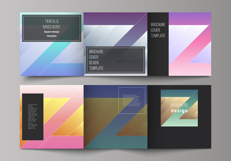 The black colored minimal vector illustration of editable layout. Modern creative covers design templates for trifold square brochure or flyer. Creative modern cover concept, colorful backgroundのイラスト素材