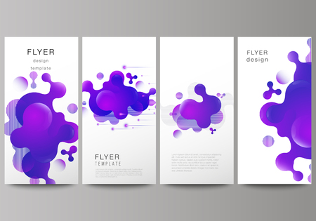The minimalistic vector illustration of the editable layout of flyer, banner design templates. Background with fluid gradient, liquid blue colored geometric element.のイラスト素材