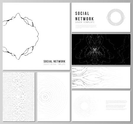 The minimalistic abstract vector illustration layouts of modern social network mockups in popular formats. Trendy modern science or technology background with dynamic particles. Cyberspace grid.のイラスト素材