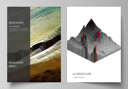 Vector layout of A4 format cover mockups design templates for brochure, magazine, flyer, annual report. Big data. Dynamic geometric background. Cubes pattern design, motion effect. 3d technology styleのイラスト素材
