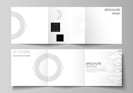 Minimal vector editable layout of square format covers design templates for trifold brochure, flyer, magazine. Trendy modern science or technology background with dynamic particles. Cyberspace grid.のイラスト素材