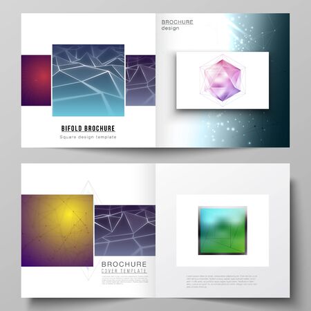 Vector layout of two covers templates for square design bifold brochure, magazine, flyer, booklet. 3d polygonal geometric modern design abstract background. Science or technology vector illustrationのイラスト素材