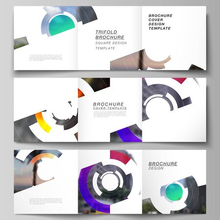 The minimal vector editable layout of square format covers design templates for trifold brochure, flyer, magazine. Futuristic design circular pattern, circle elements forming geometric frame for photo.のイラスト素材