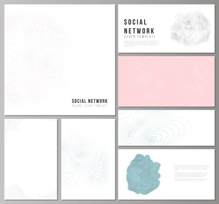 The minimalistic abstract vector illustration of the editable layouts of modern social network mockups in popular formats. Topographic contour map, abstract monochrome background.のイラスト素材