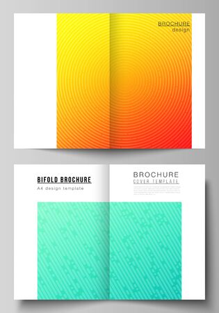 Vector layout of two A4 format modern cover mockups design templates for bifold brochure, magazine, flyer, booklet, annual report. Abstract geometric pattern with colorful gradient business backgroundのイラスト素材