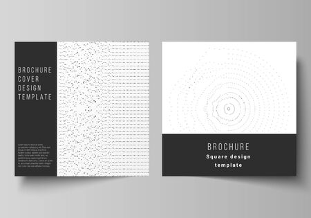 Minimal vector illustration layout of two square format covers design templates for brochure, flyer, magazine. Trendy modern science or technology background with dynamic particles. Cyberspace grid.のイラスト素材