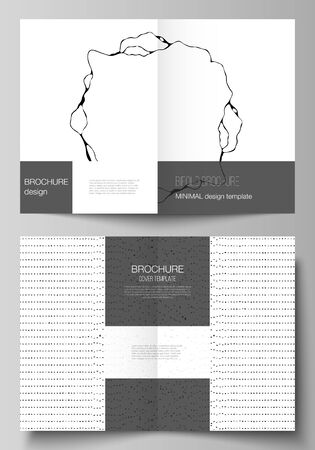 Vector layout of two A4 format modern cover mockups design templates for bifold brochure, flyer, booklet, report. Trendy modern science or technology background with dynamic particles. Cyberspace gridのイラスト素材