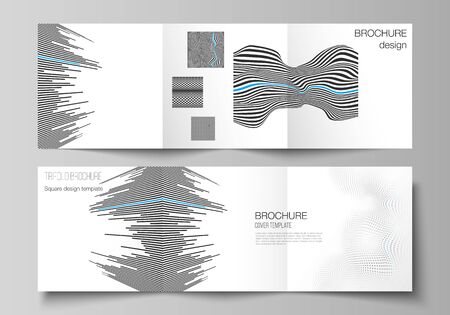 The minimal vector editable layout of square format covers design templates for trifold brochure, flyer, magazine. Abstract big data visualization concept backgrounds with lines and cubesのイラスト素材