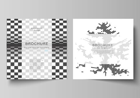 The minimal vector illustration of editable layout of two square format covers design templates for brochure, flyer, magazine Abstract big data visualization concept backgrounds with cubesのイラスト素材