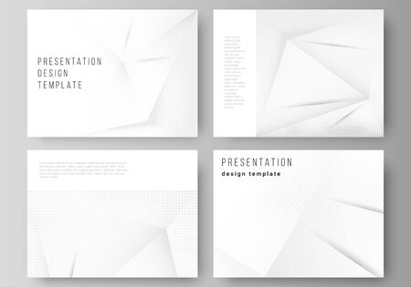 Vector layout of the presentation slides design templates, multipurpose template for presentation brochure, brochure cover. Halftone dotted background with gray dots, abstract gradient backgroundのイラスト素材