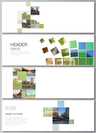 Vector layout of headers, banner design templates for website footer design, horizontal flyer design, website header backgrounds. Abstract project with clipping mask green squares for your photoのイラスト素材