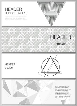 The minimalistic vector illustration of the editable layout of headers, banner design templates. Abstract geometric triangle design background using different triangular style patterns.のイラスト素材