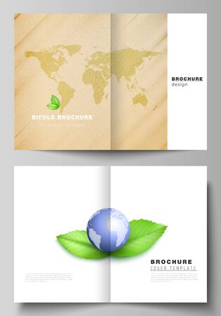 Vector layout of two A4 format cover mockups design templates for bifold brochure, flyer, cover design, book design, brochure cover. Save Earth planet concept. Sustainable development global concept.のイラスト素材
